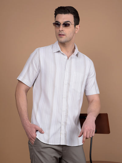 Beige Vertical Stripes 100% Cotton Shirt-Men Shirts-Crimsoune Club