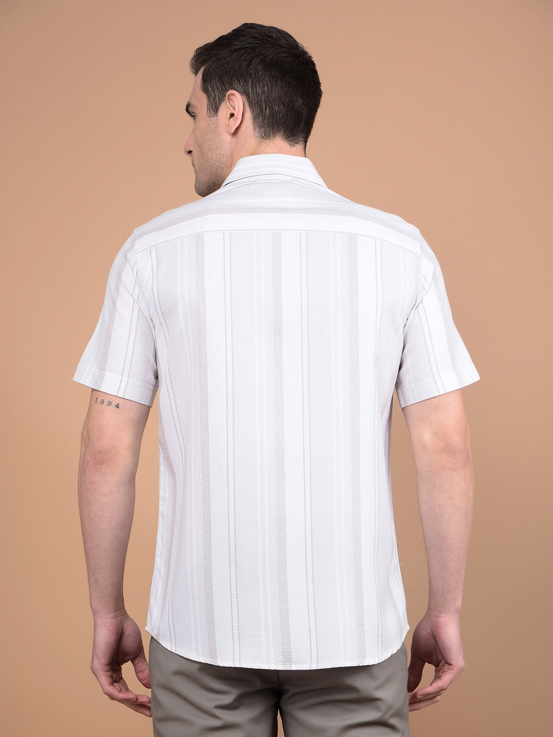 Beige Vertical Stripes 100% Cotton Shirt-Men Shirts-Crimsoune Club