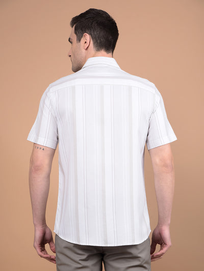 Beige Vertical Stripes 100% Cotton Shirt-Men Shirts-Crimsoune Club