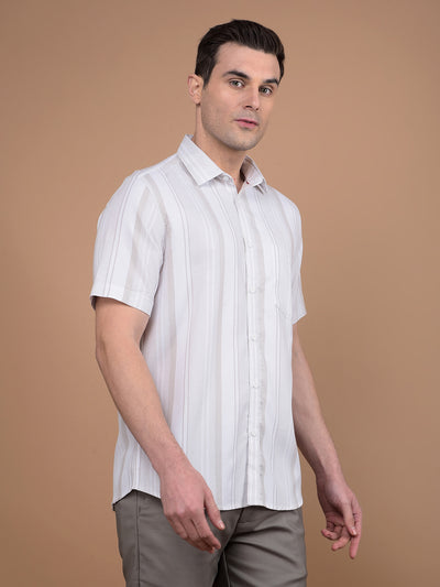 Beige Vertical Stripes 100% Cotton Shirt-Men Shirts-Crimsoune Club