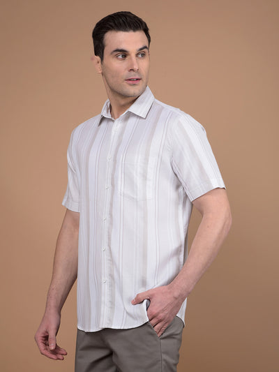 Beige Vertical Stripes 100% Cotton Shirt-Men Shirts-Crimsoune Club
