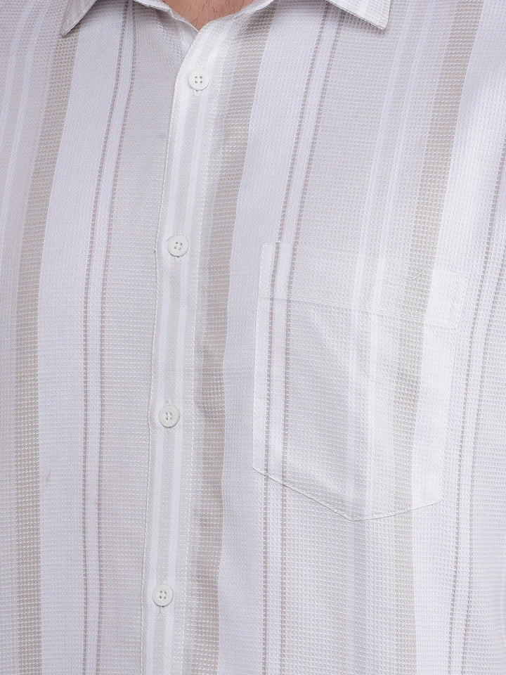Beige Vertical Stripes 100% Cotton Shirt-Men Shirts-Crimsoune Club