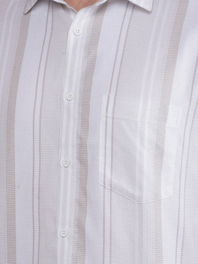 Beige Vertical Stripes 100% Cotton Shirt-Men Shirts-Crimsoune Club