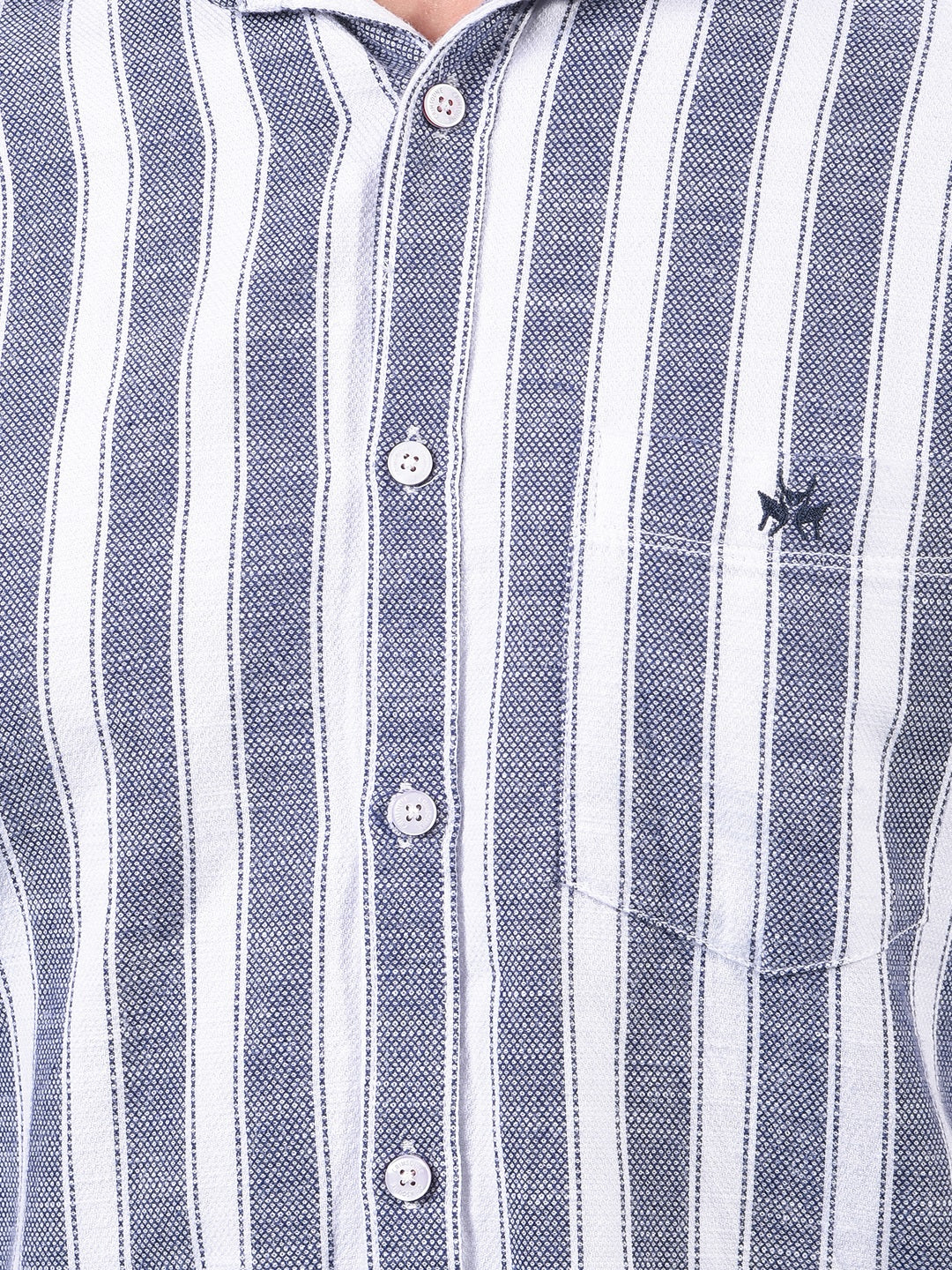 Navy Blue Vertical Stripes 100% Cotton Shirt-Men Shirts-Crimsoune Club