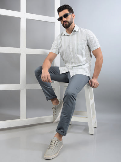 Green Vertical Stripes 100% Cotton Shirt-Men Shirts-Crimsoune Club