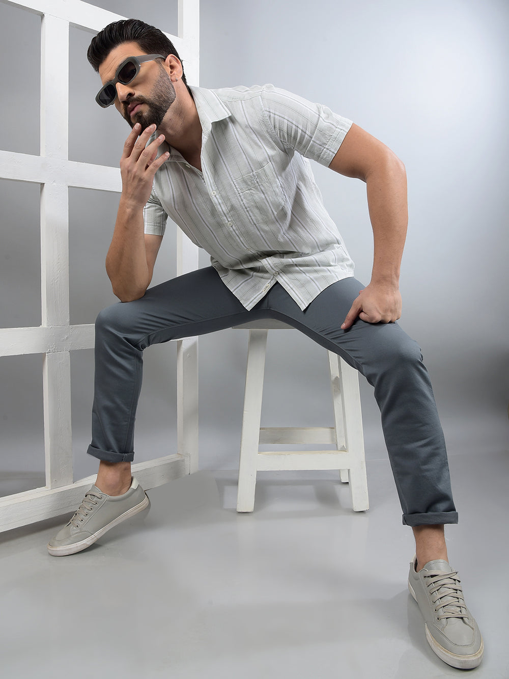 Green Vertical Stripes 100% Cotton Shirt-Men Shirts-Crimsoune Club