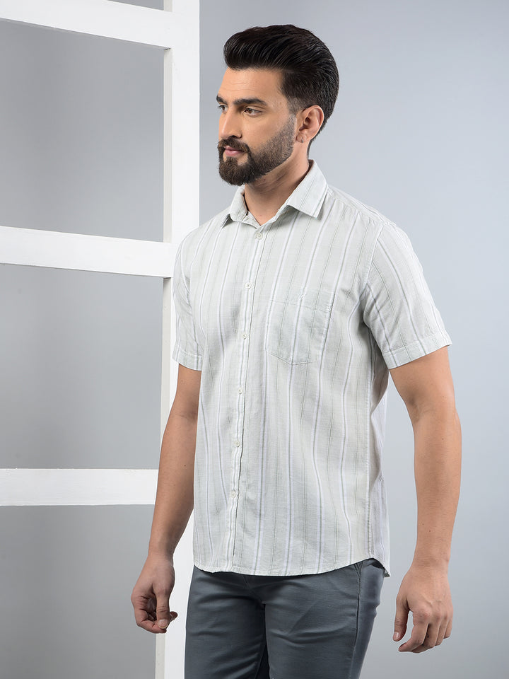 Green Vertical Stripes 100% Cotton Shirt-Men Shirts-Crimsoune Club