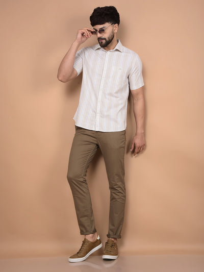 Beige Vertical Stripes 100% Cotton Shirt-Men Shirts-Crimsoune Club