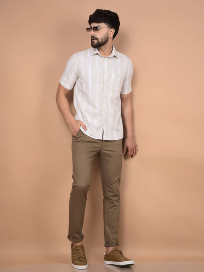 Beige Vertical Stripes 100% Cotton Shirt-Men Shirts-Crimsoune Club