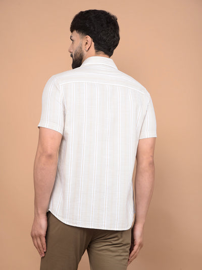 Beige Vertical Stripes 100% Cotton Shirt-Men Shirts-Crimsoune Club