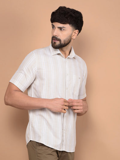 Beige Vertical Stripes 100% Cotton Shirt-Men Shirts-Crimsoune Club
