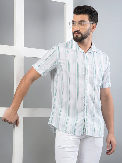 Green Vertical Stripes Linen Shirt-Men Shirts-Crimsoune Club