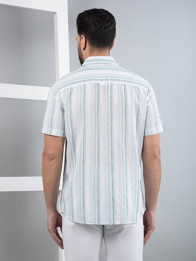 Green Vertical Stripes Linen Shirt-Men Shirts-Crimsoune Club