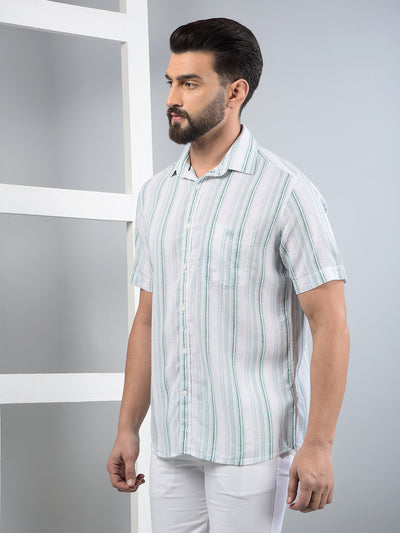 Green Vertical Stripes Linen Shirt-Men Shirts-Crimsoune Club