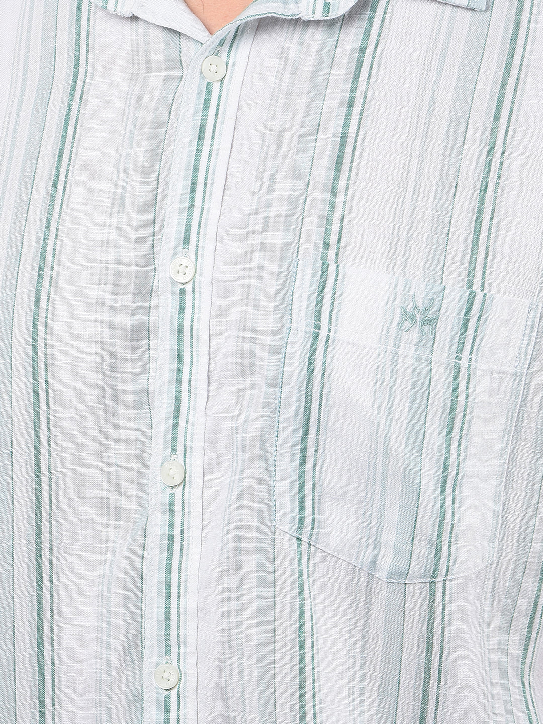 Green Vertical Stripes Linen Shirt-Men Shirts-Crimsoune Club
