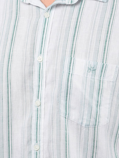 Green Vertical Stripes Linen Shirt-Men Shirts-Crimsoune Club