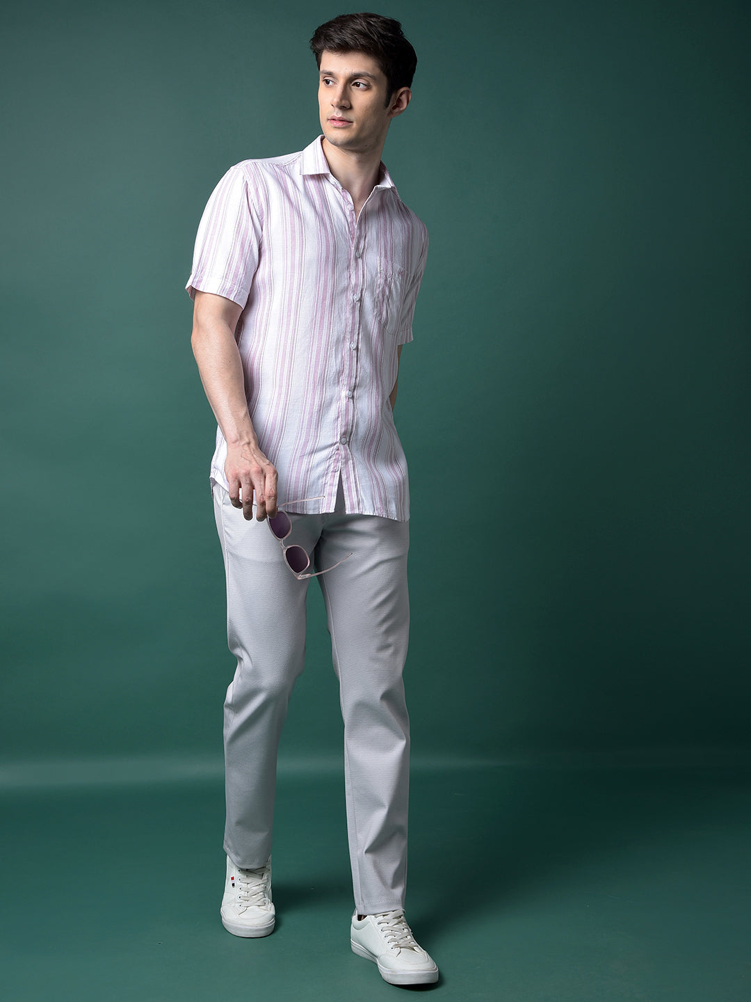 Pink Vertical Stripes Linen Shirt-Men Shirts-Crimsoune Club