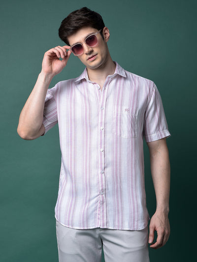 Pink Vertical Stripes Linen Shirt-Men Shirts-Crimsoune Club