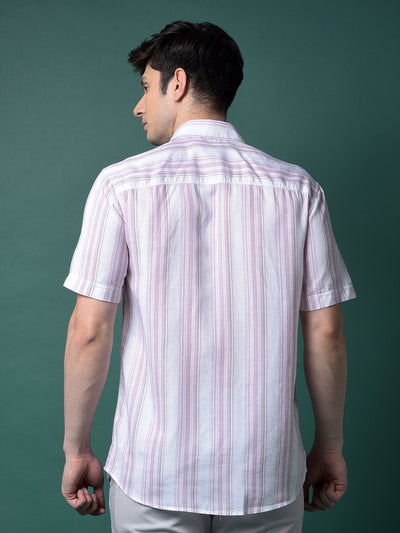 Pink Vertical Stripes Linen Shirt-Men Shirts-Crimsoune Club