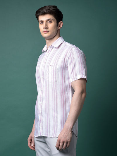 Pink Vertical Stripes Linen Shirt-Men Shirts-Crimsoune Club