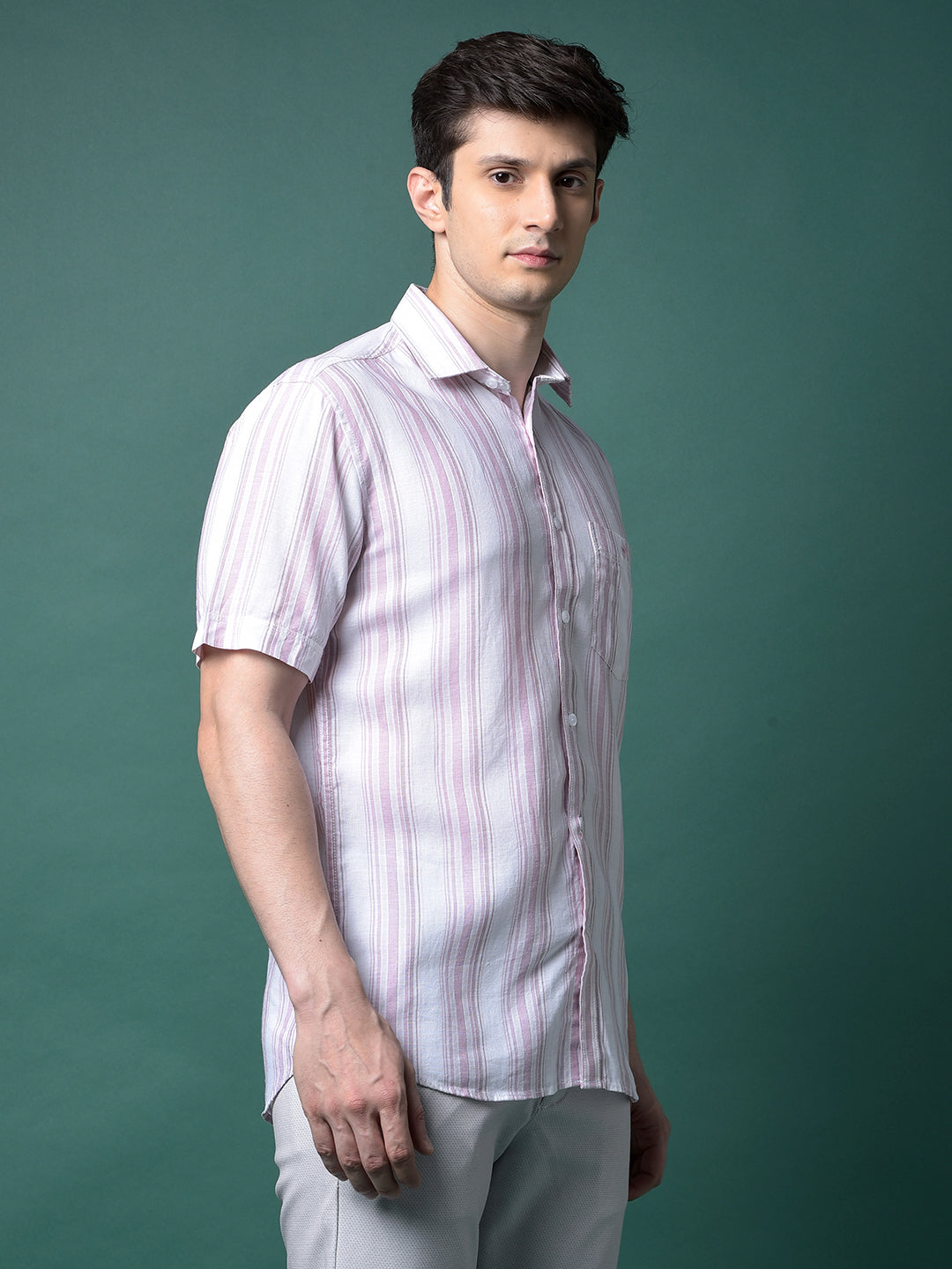 Pink Vertical Stripes Linen Shirt-Men Shirts-Crimsoune Club