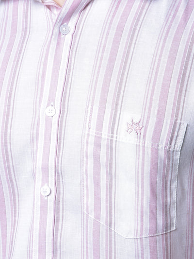 Pink Vertical Stripes Linen Shirt-Men Shirts-Crimsoune Club