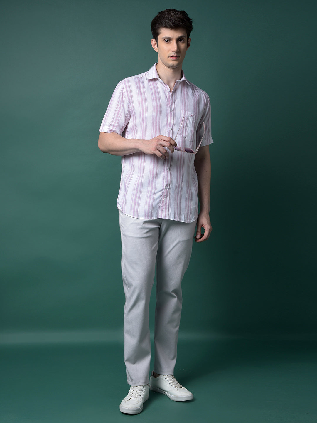 Pink Vertical Stripes Linen Shirt-Men Shirts-Crimsoune Club