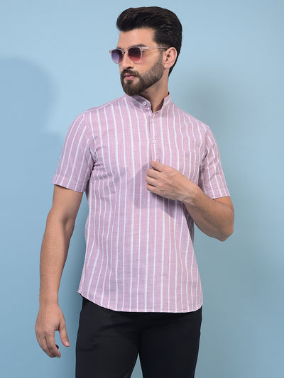 Men's Purple Vertical Stripes 100% Cotton Kurta-Men Kurtas-Crimsoune Club