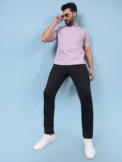 Men's Purple Vertical Stripes 100% Cotton Kurta-Men Kurtas-Crimsoune Club