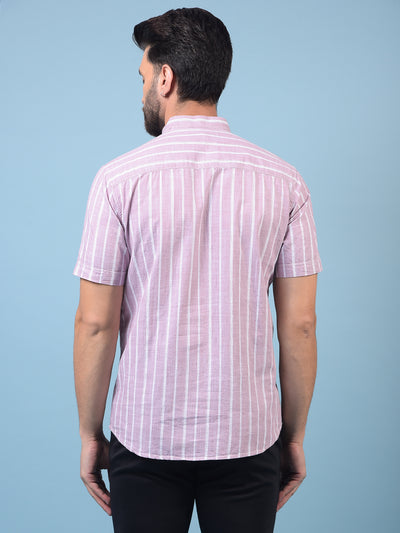 Men's Purple Vertical Stripes 100% Cotton Kurta-Men Kurtas-Crimsoune Club