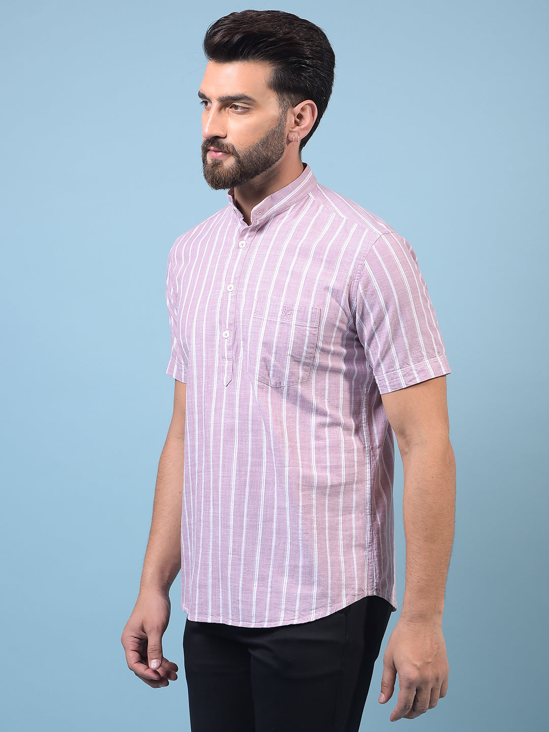 Men's Purple Vertical Stripes 100% Cotton Kurta-Men Kurtas-Crimsoune Club