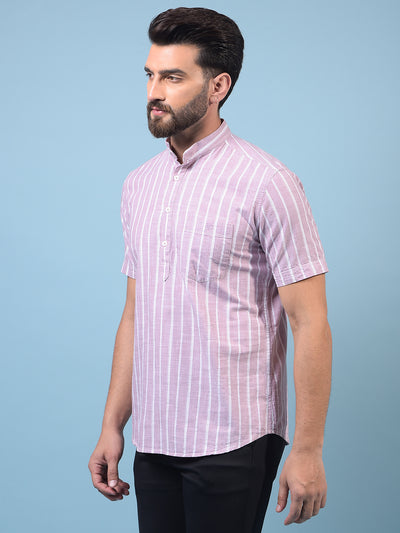 Men's Purple Vertical Stripes 100% Cotton Kurta-Men Kurtas-Crimsoune Club