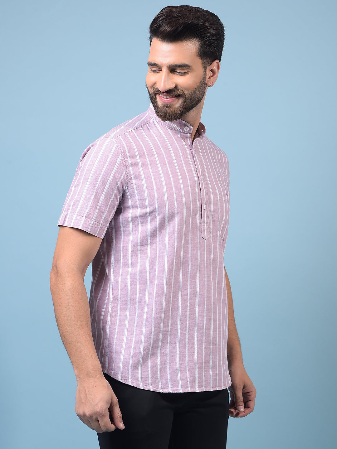 Men's Purple Vertical Stripes 100% Cotton Kurta-Men Kurtas-Crimsoune Club