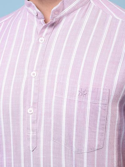 Men's Purple Vertical Stripes 100% Cotton Kurta-Men Kurtas-Crimsoune Club