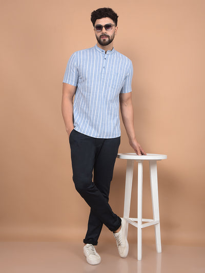 Blue Vertical Stripes 100% Cotton Kurta-Men Kurtas-Crimsoune Club