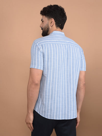 Blue Vertical Stripes 100% Cotton Kurta-Men Kurtas-Crimsoune Club