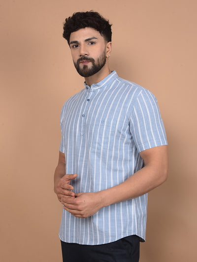 Blue Vertical Stripes 100% Cotton Kurta-Men Kurtas-Crimsoune Club