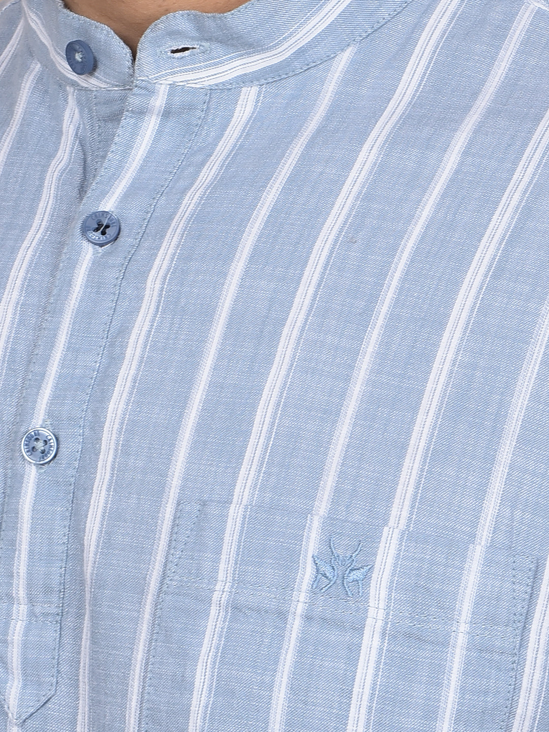 Blue Vertical Stripes 100% Cotton Kurta-Men Kurtas-Crimsoune Club
