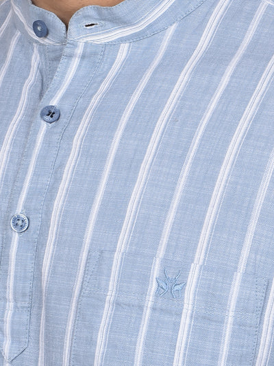 Blue Vertical Stripes 100% Cotton Kurta-Men Kurtas-Crimsoune Club
