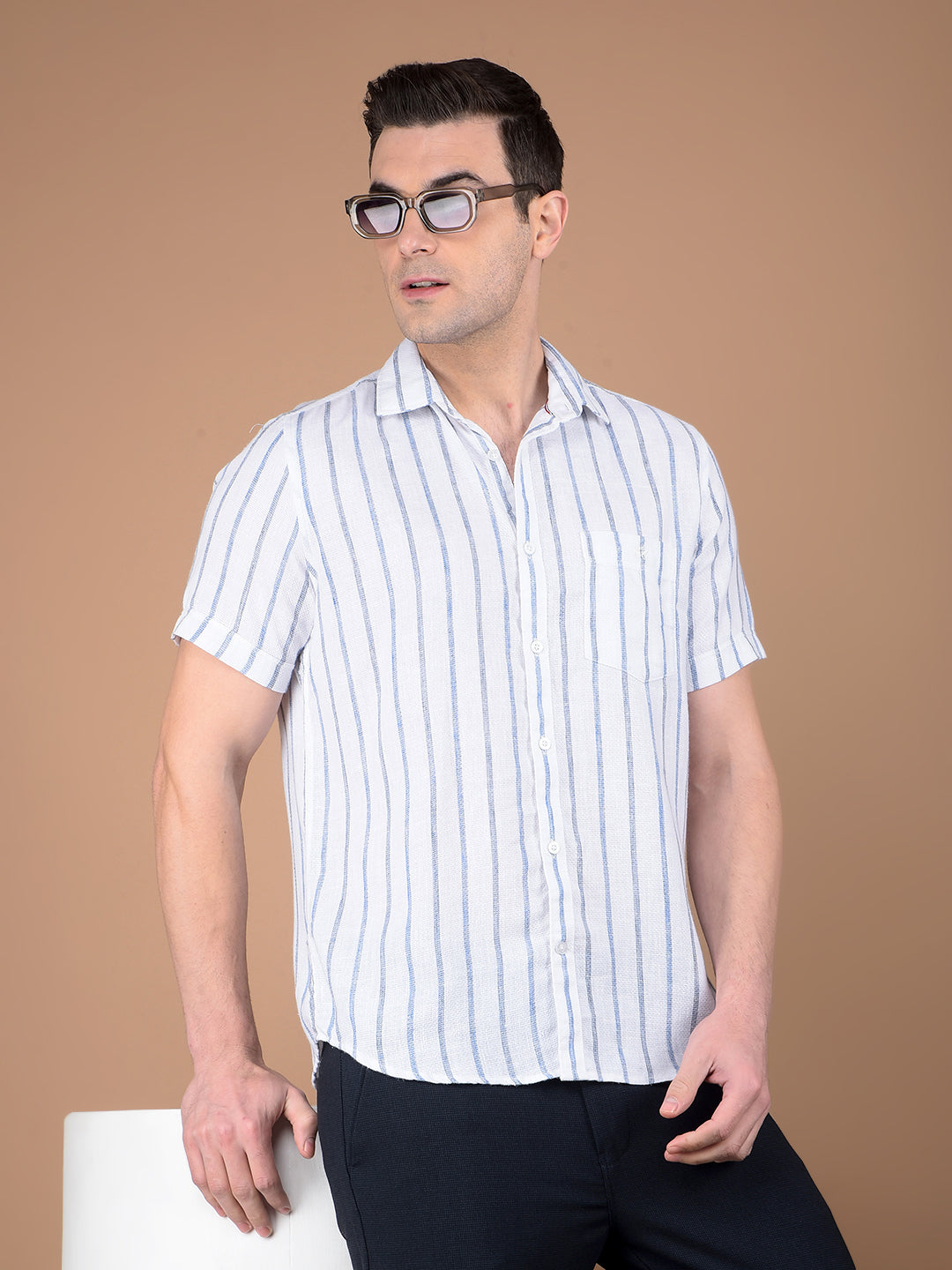 White Vertical Stripes Shirt-Men Shirts-Crimsoune Club