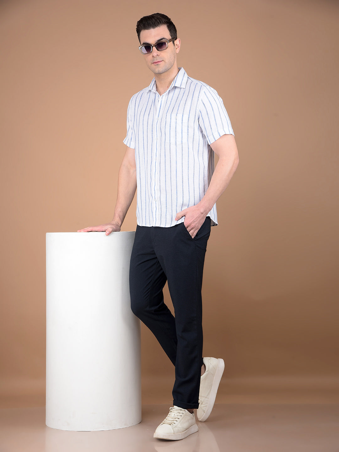 White Vertical Stripes Shirt-Men Shirts-Crimsoune Club