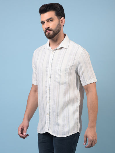 Men's Green Vertical Stripes Linen Shirt-Men Shirts-Crimsoune Club