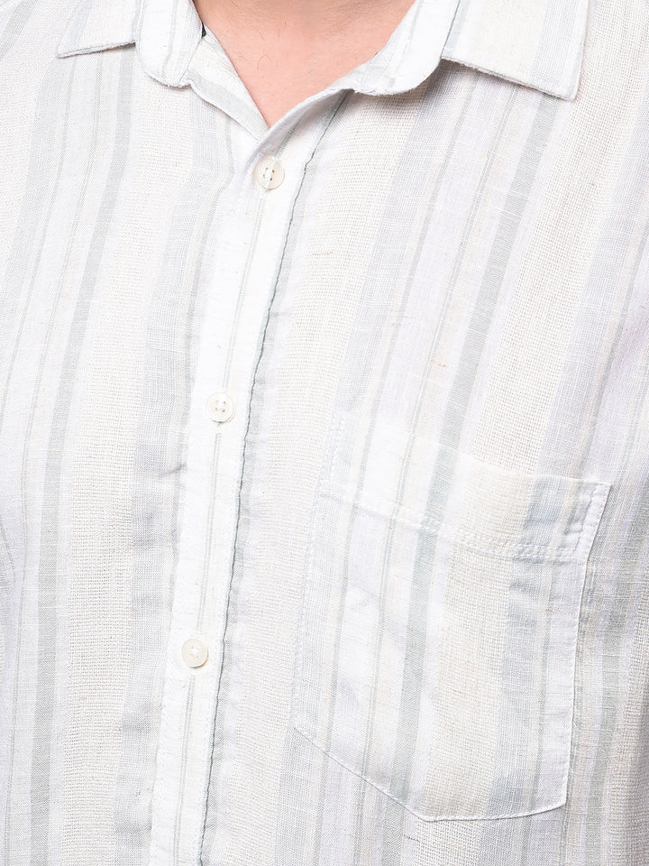 Men's Green Vertical Stripes Linen Shirt-Men Shirts-Crimsoune Club