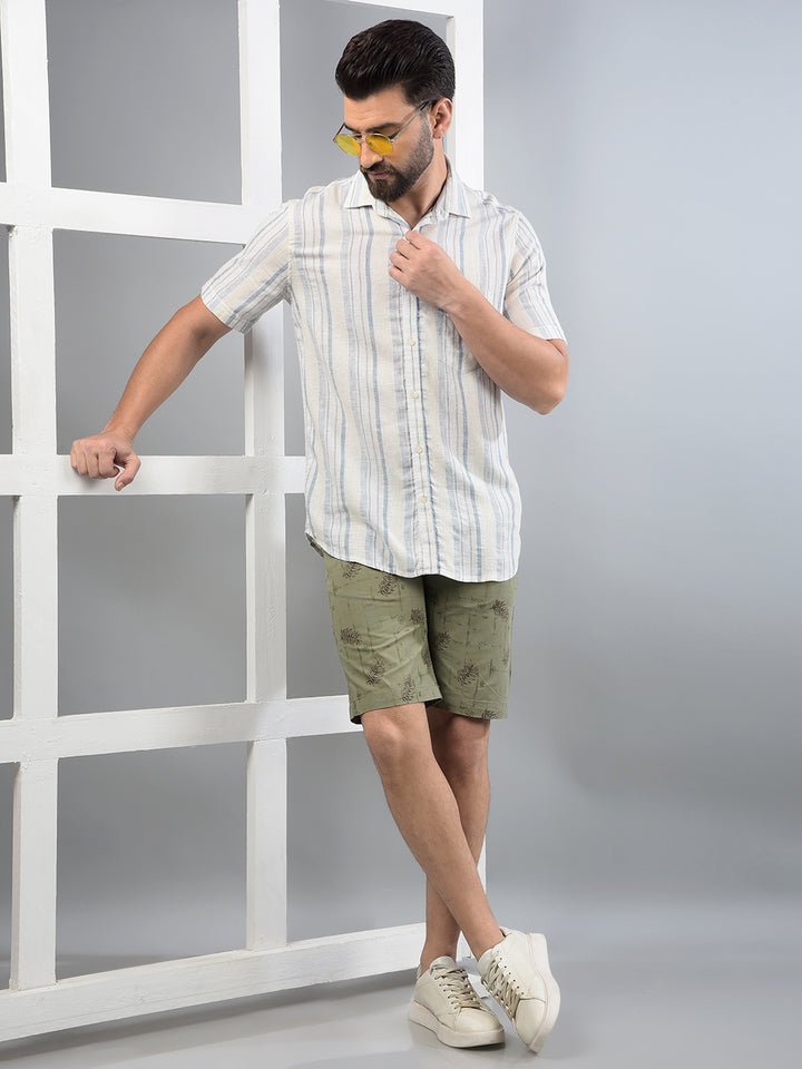 Blue Vertical Stripes Linen Shirt-Men Shirts-Crimsoune Club