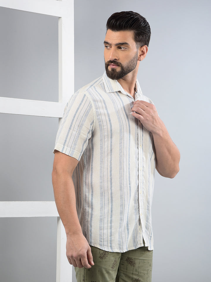 Blue Vertical Stripes Linen Shirt-Men Shirts-Crimsoune Club