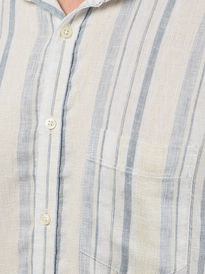 Blue Vertical Stripes Linen Shirt-Men Shirts-Crimsoune Club