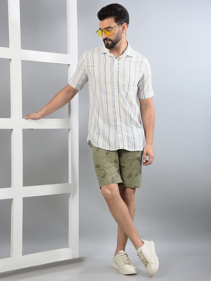 Blue Vertical Stripes Linen Shirt-Men Shirts-Crimsoune Club