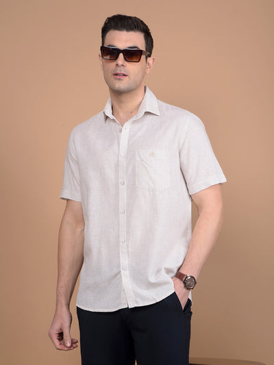 Beige Horizontal Stripes Linen Shirt-Men Shirts-Crimsoune Club