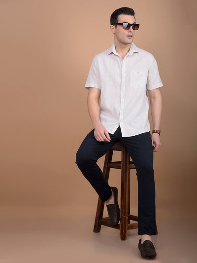 Beige Horizontal Stripes Linen Shirt-Men Shirts-Crimsoune Club