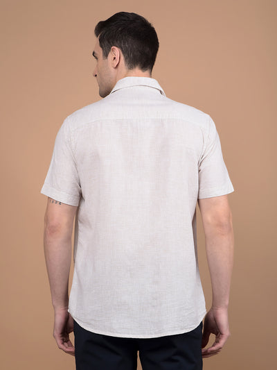 Beige Horizontal Stripes Linen Shirt-Men Shirts-Crimsoune Club